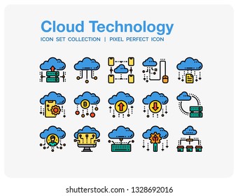Cloud Technology Icons Set. UI Pixel Perfect Well-crafted Vector Thin Line Icons. The illustrations are a vector.
