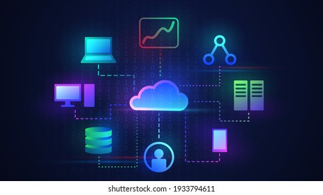 Cloud technology illustration, digital cloud with different functions