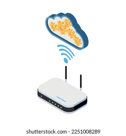 Cloud technology isometric composition with isolated icons of storage protection and data synchronization vector illustration