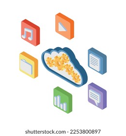 Cloud technology isometric composition with isolated icons of storage protection and data synchronization vector illustration