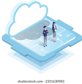  cloud and technology  in isometric style illustration