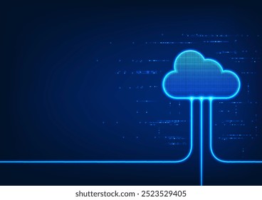 Tecnología en la nube con líneas de luz conectadas, que muestra la transferencia digital de datos y la recepción de datos a través de una red de Internet en tiempo real. Ilustración vectorial de Tecnología.