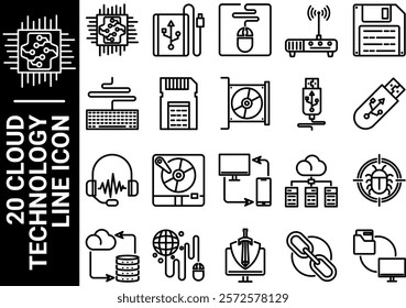 cloud technology line icon, black and white