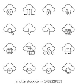 Cloud Technology Line Icon Set. Upload And Download, Dig Data, Sync Concept. Vector Illustration.