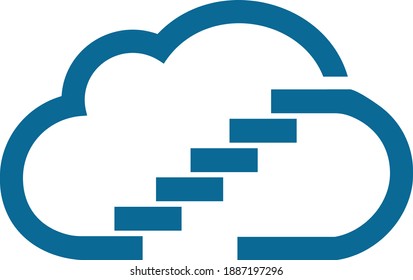 Cloud Technology Logo With Add Stairs In The Middle.