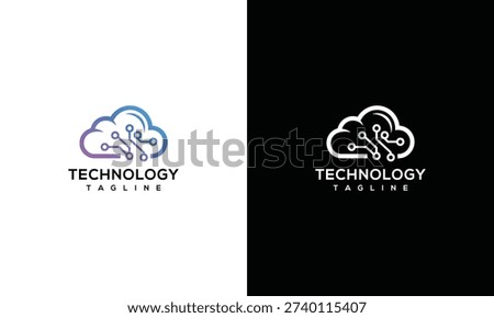 Cloud Technology Logo Design with Circuit Board Network Icon for Digital Computing  AI Solutions.