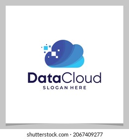 Cloud Technology logo design template with data digital Pixel. Premium vector