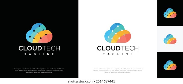 Modelo de design de logotipo de tecnologia de nuvem. Ícone de vetor de design de logotipo de tecnologia digital na nuvem