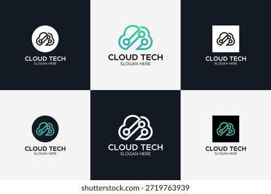 Cloud Technology Logo Design-Vorlage mit Schaltkreisanschlussleitungen für technische Startup- und Datenlösungen