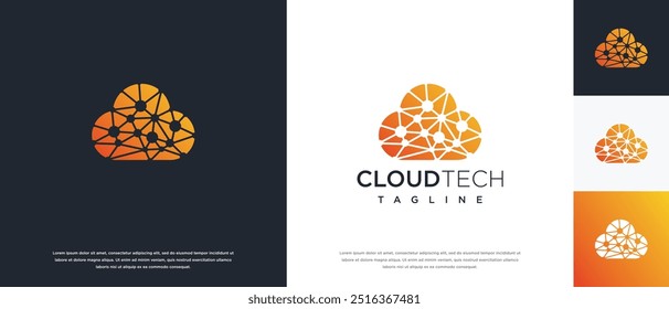 Conceito de vetor de design de logotipo de tecnologia de nuvem. Modelo de logotipo de pixel da Cloud Tech. Ícone de símbolo de logotipo de tecnologia