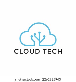 Cloud technology logo or icon set. Cloud symbol with circuit pattern. IT and computers, internet and connectivity vector illustration