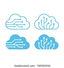 Cloud Technology Logo Or Icon Set. Cloud Symbol With Circuit Pattern. IT And Computers, Internet And Connectivity Vector Illustration.