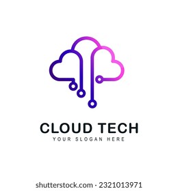 Cloud technology logo icon template. Cloud symbol with circuit pattern. IT and computers, internet and connectivity vector illustration.