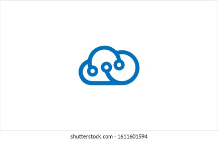 Cloud technology logo, simple cloud silhouette wit circuit board pattern. Digital storage and computing service concept.