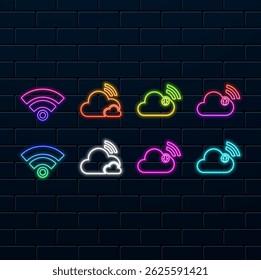 Cloud Technology. neon style. cloud service and network icons. Cloud wifi solid icon. Connection vector illustration isolated on white. Computing design..