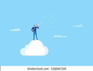 cloud technology for online business  concept with businessman stand on cloud concept and  

