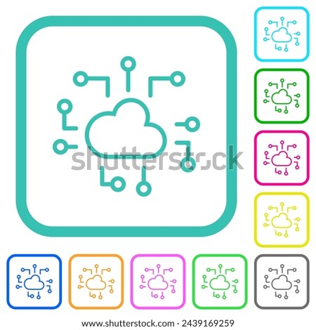 Cloud technology outline vivid colored flat icons in curved borders on white background