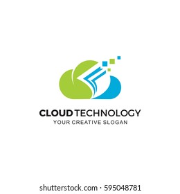 Cloud Technology Pixel Logo Vector Illustration