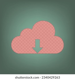 Cloud technology sign. Apricot Icon with Brick Red parquet floor graphic pattern on a Ebony background. Feldgrau. Green. Illustration.