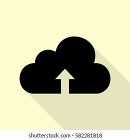 Cloud technology sign. Black icon with flat style shadow path on cream background.