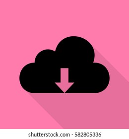 Cloud technology sign. Black icon with flat style shadow path on pink background.