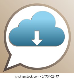 Cloud technology sign. Bright cerulean icon in white speech balloon at pale taupe background. Illustration.