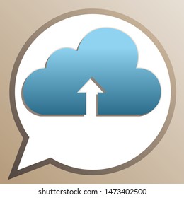 Cloud technology sign. Bright cerulean icon in white speech balloon at pale taupe background. Illustration.