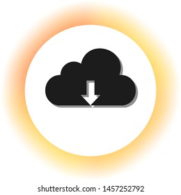 Cloud technology sign. Dark icon with shadow on the glowing circle button. Illustration.