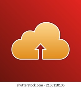 Cloud technology sign. Golden gradient Icon with contours on redish Background. Illustration.