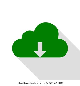 Cloud technology sign. Green icon with flat style shadow path.