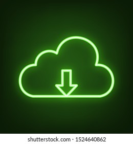 Cloud technology sign. Green neon icon in the dark. Blurred lightening. Illustration.