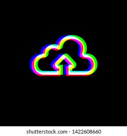 Cloud technology sign. Red, green and blue unfocused contour icon at black background. Illustration.