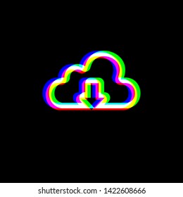 Cloud technology sign. Red, green and blue unfocused contour icon at black background. Illustration.