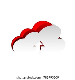 Cloud technology sign. Vector. Detachable paper icon with red body stock. Isolated.