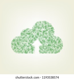 Cloud technology sign. Vector. Green hexagon rastered icon and noised opacity and size at light green background with central light.