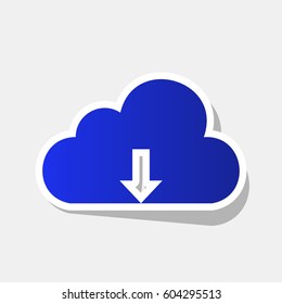 Cloud technology sign. Vector. New year bluish icon with outside stroke and gray shadow on light gray background.