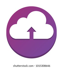 Cloud technology sign. Vector. White icon with flat shadow on purpureus circle at white background. Isolated.