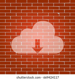 Cloud technology sign. Vector. Whitish icon on brick wall as background.