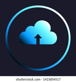 Cloud technology sign. White, cyan and blue gradient icon as round button in white shell at dark blue background. Illustration.
