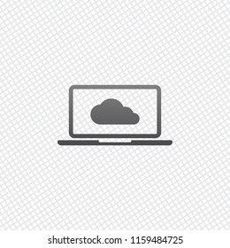 Cloud technology, software. Laptop and cloud. On grid background