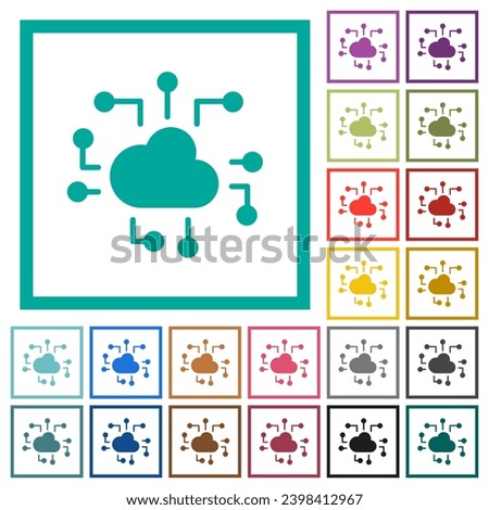 Cloud technology solid flat color icons with quadrant frames on white background