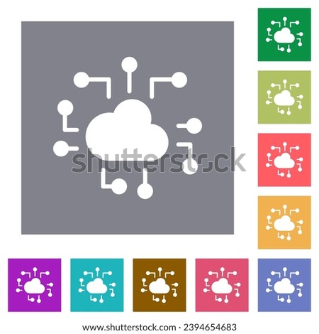 Cloud technology solid flat icons on simple color square backgrounds