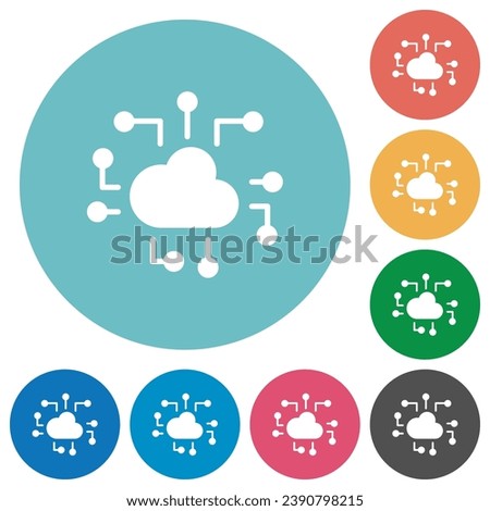 Cloud technology solid flat white icons on round color backgrounds