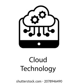 Cloud technology solid icon, gears inside cloud 