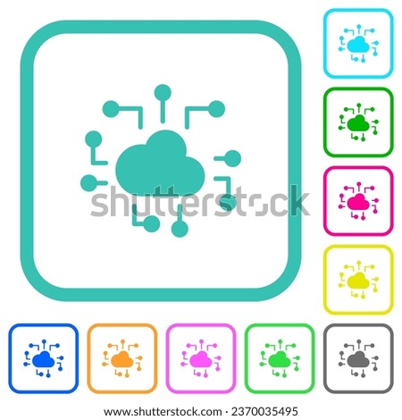 Cloud technology solid vivid colored flat icons in curved borders on white background