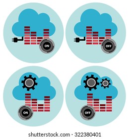 Cloud technology - sound equalizer, vector icon set 