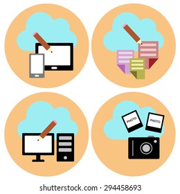 Cloud technology vector icons set