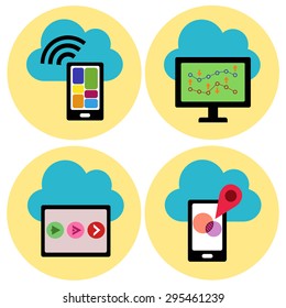 Cloud technology vector icons set
