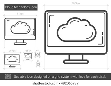 Cloud technology vector line icon isolated on white background. Cloud technology line icon for infographic, website or app. Scalable icon designed on a grid system.