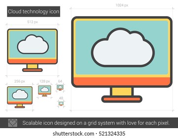 Cloud technology vector line icon isolated on white background. Cloud technology line icon for infographic, website or app. Scalable icon designed on a grid system.